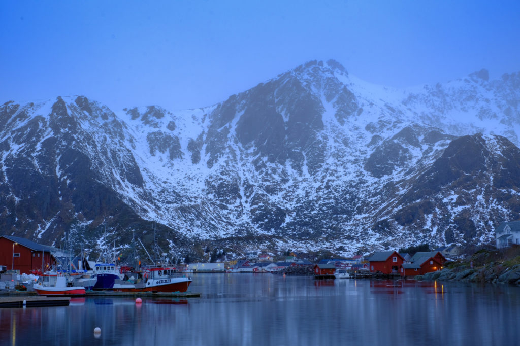 Mountains and fjords in Ballstad Norway