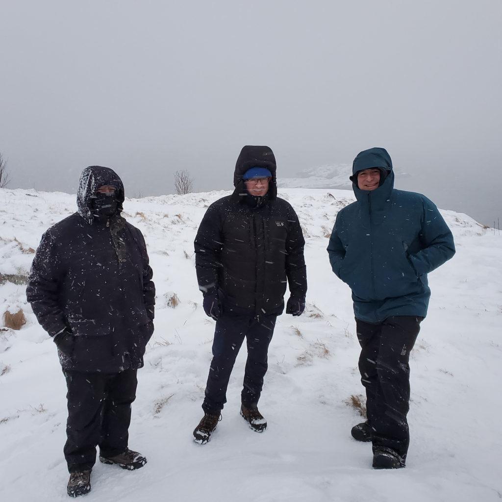 On top of mountain in Norway in snowstorm