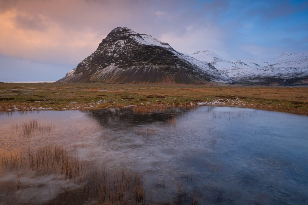 Sunrise over mountain in Iceland