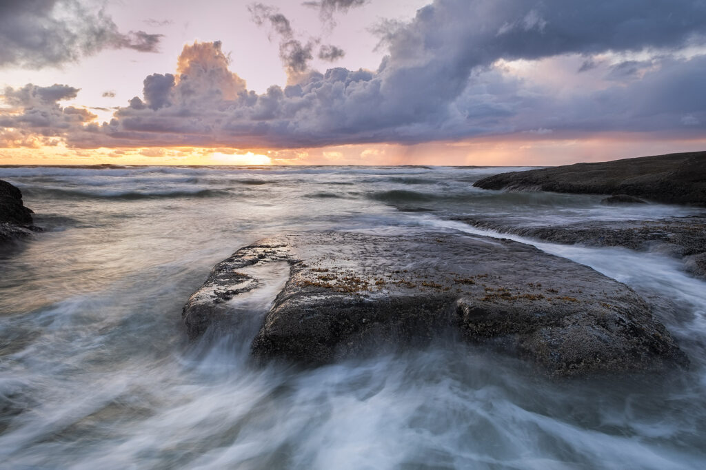 beach, sunset, ocean, waves, clouds, serene, Oregon coast, yachats