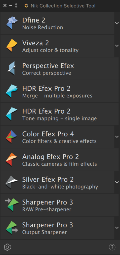 Nik software application panel, photo editing, digital darkroom, picture edit