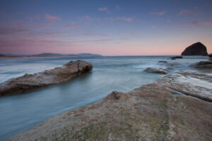 Cape Kiwanda ocean scene on the Oregon Coast at sunset